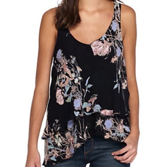 Free People Intimately On The Top Floral Tank Top Flowy Boho Black Cami Small - Picture 1 of 13